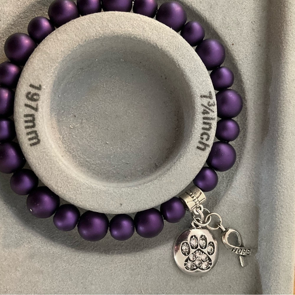 Hand Crafted Awareness Bracelet Purple Animal Abuse Charms-Hope Paw Print - Picture 4 of 8